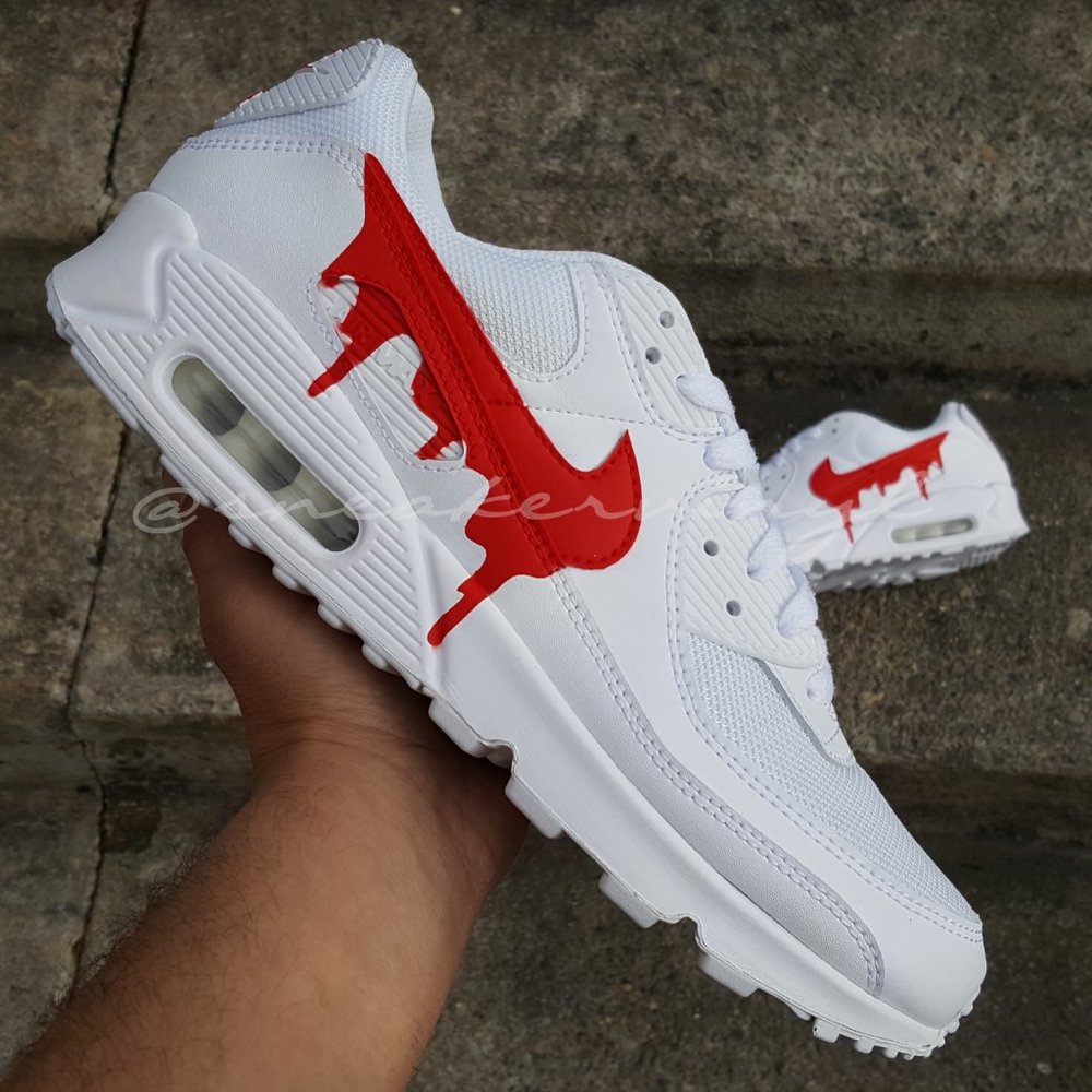 Nike Air Max 90 Red Paint Drip Custom NWT